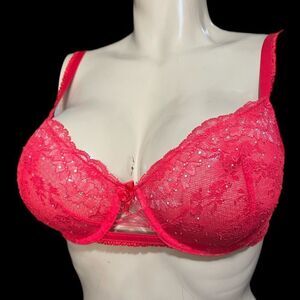 Victorias Secret Designer Collection Rhinestone Embellished Unlined Demi Bra Red